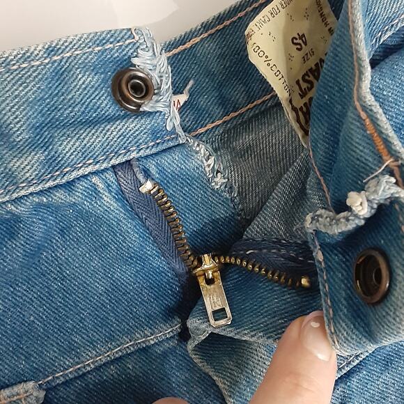 Vintage French Toast Patchwork Denim Belt Loop Stacked Jeans Kids 4S Custom Rare - Picture 4 of 14